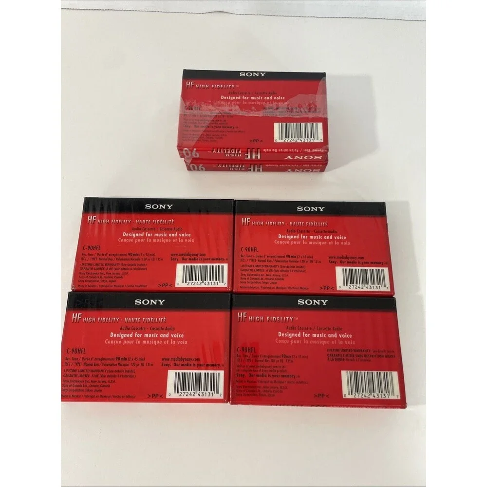 6 Sony HF 90 High Fidelity Normal Bias Cassettes - 90 min